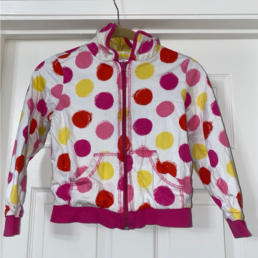 Hanna Andersson Kids Polka Dot Hoodie - White, Pink, Red, Yellow. Size 8
